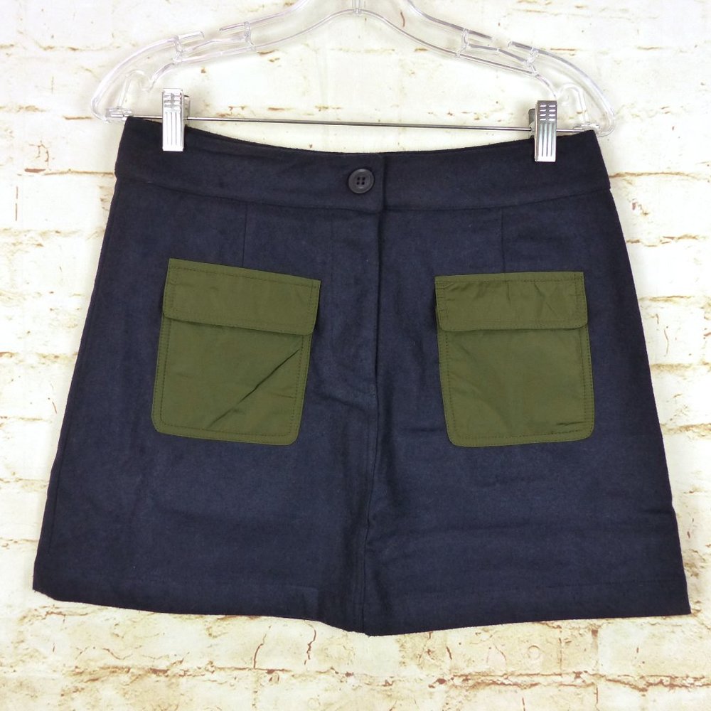 Re:Named Skirt Womens M Navy Blue Felt Mini Patch Pockets Army Utility Gorpcore